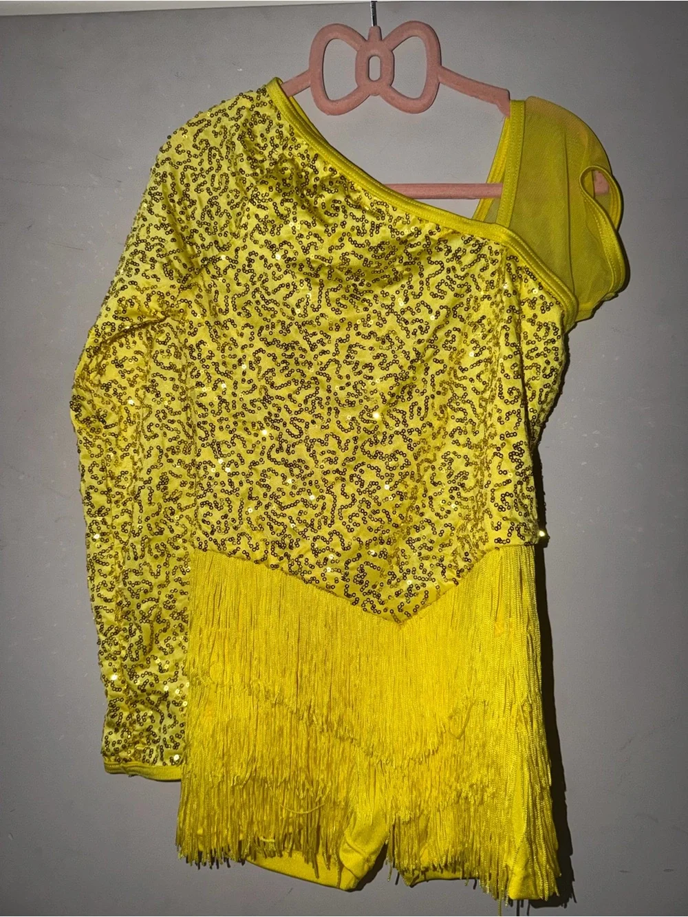 Weissman Yellow Sequin Fringe One-Shoulder Dance Costume